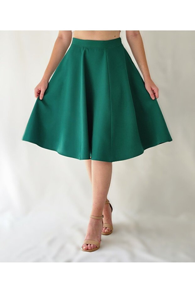 Women's Green Six Pieces Woven Bottom Bell Skirt