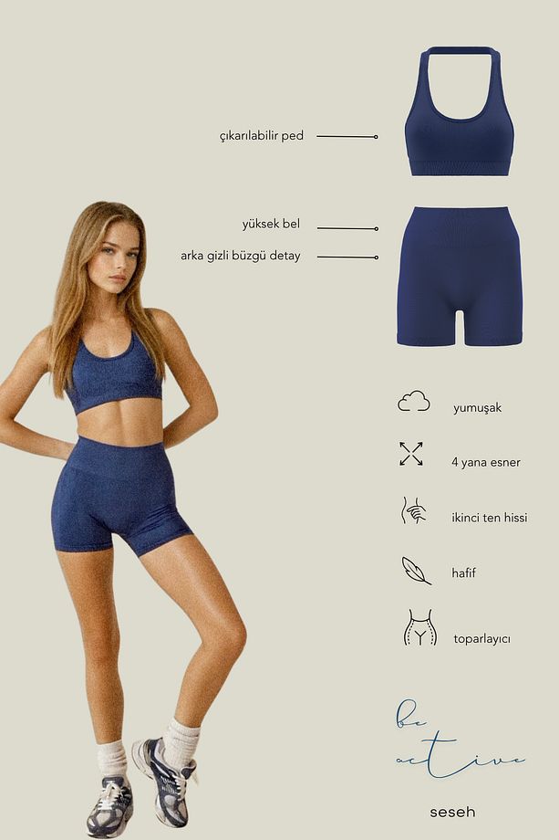 Solis Lacivert Seamless Spor Biker Şort - 7