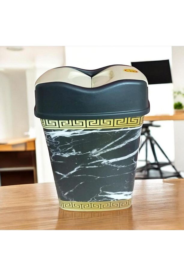 15 LT KALİTELİ PLASTİK DEKORATİF SİYAH MERMER DESENLİ MUTFAK /BANYO OYNAR/KLİK KAPAK ÇÖP KOVASI - 6