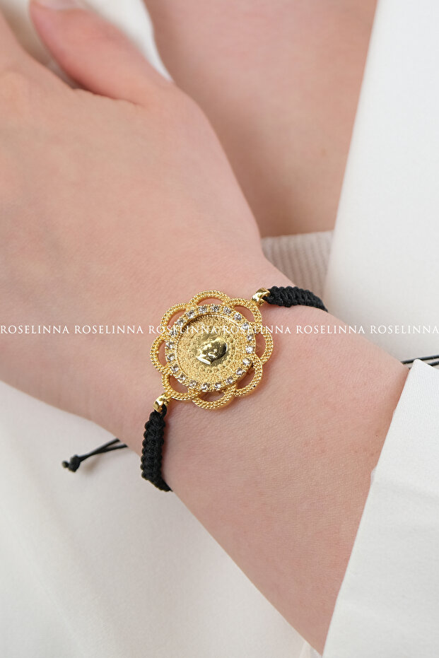 Quarter Rimmed Bracelet, Black String Adjustable Non Tarnish Quartered Bracelet Model