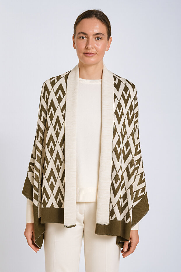 V Patterned Knitwear Shawl - 1