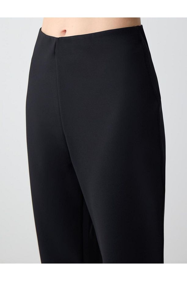 Siyah Yüksek Bel Beli Lastikli Normal Paça Örme Pantolon - 5