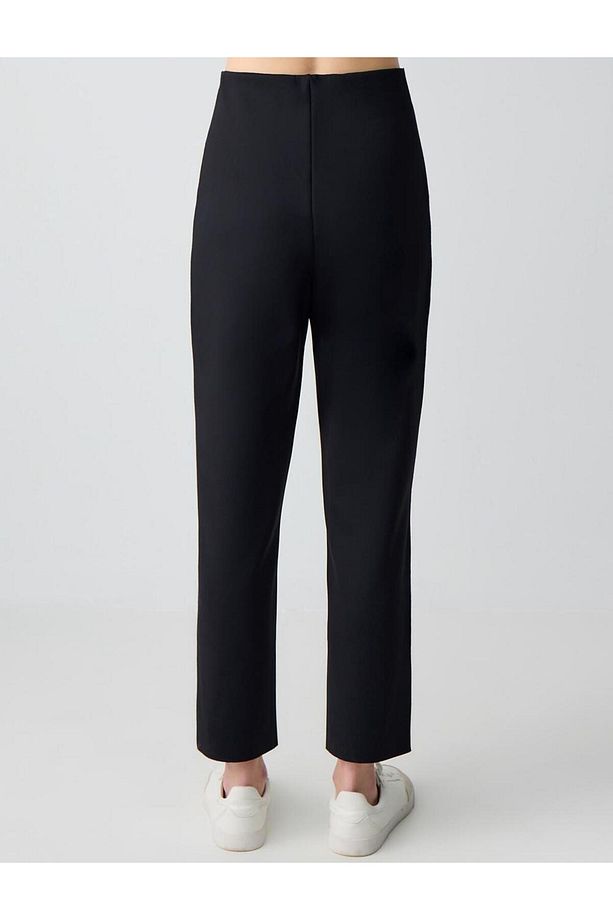 Siyah Yüksek Bel Beli Lastikli Normal Paça Örme Pantolon - 6