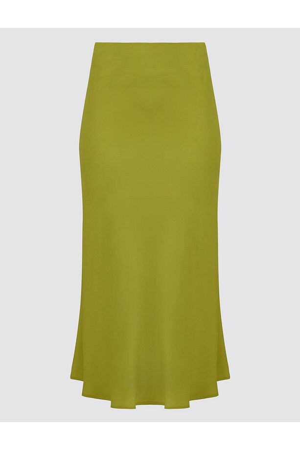 Limoni Yüksek Bel Midi Saten Etek - 7