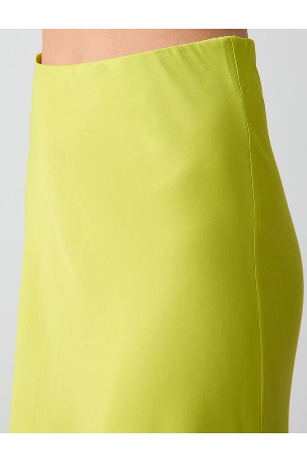 Limoni Yüksek Bel Midi Saten Etek - 5