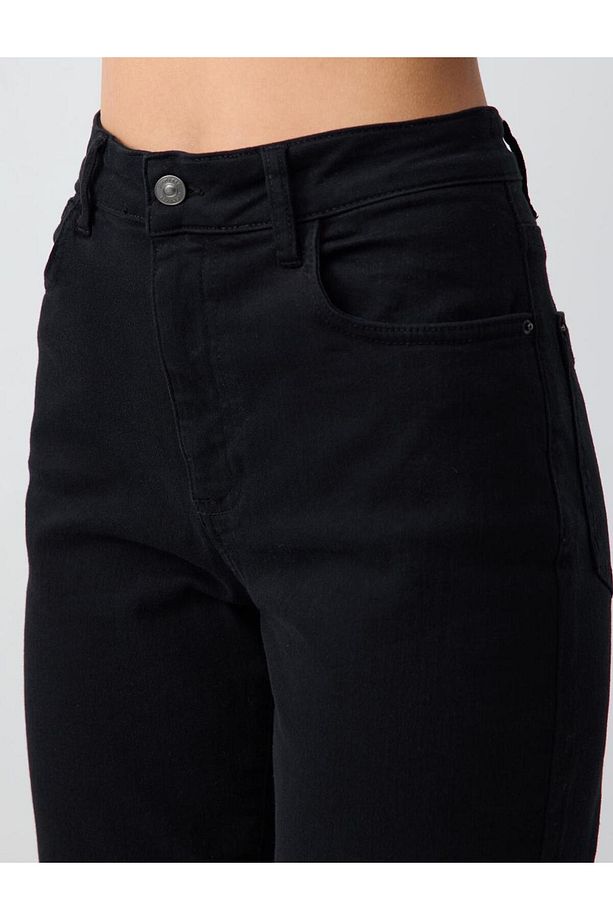 Siyah Yüksek Bel Normal Paça Denim Pantolon - 5