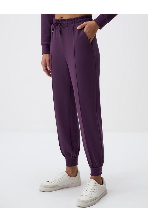 Mor Yüksek Bel Dar Paça Cepli Jogger Pantolon - 4