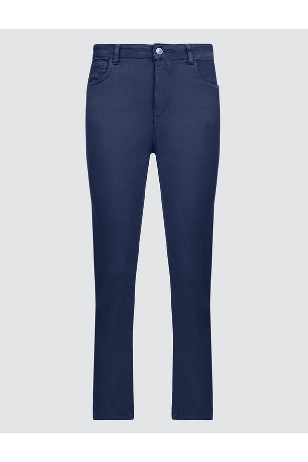 Lacivert Yüksek Bel Normal Paça Denim Pantolon - 7