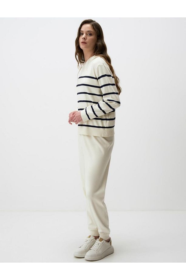 Ekru Yüksek Bel Lastikli Paça Jogger Pantolon - 2