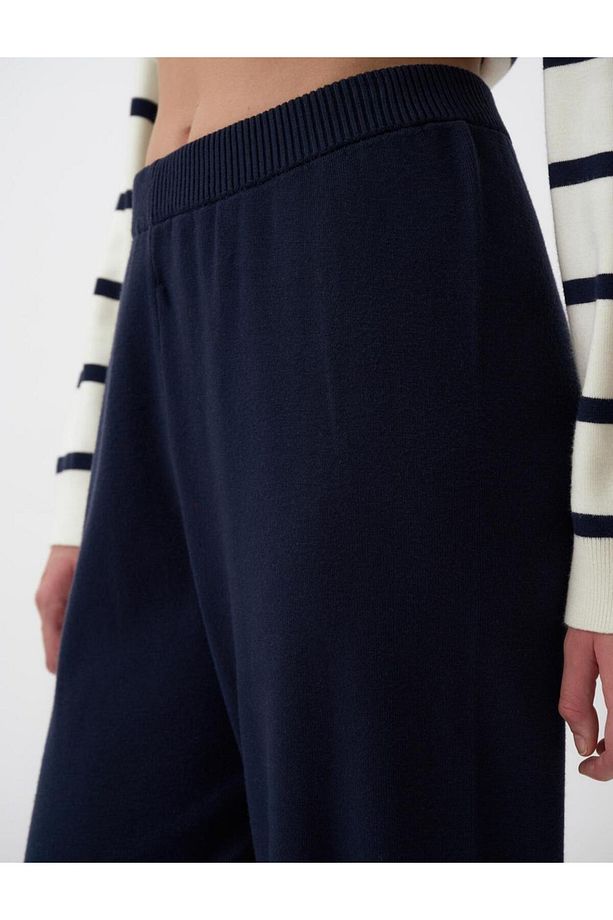 Lacivert Yüksek Bel Lastikli Paça Jogger Pantolon - 5