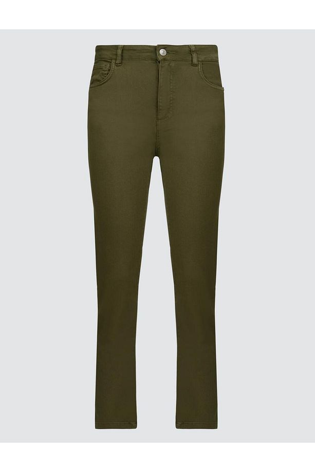 Haki Yüksek Bel Normal Paça Denim Pantolon - 7