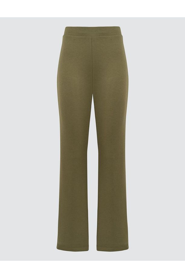 Haki Yüksek Bel Normal Paça Örme Pantolon - 7