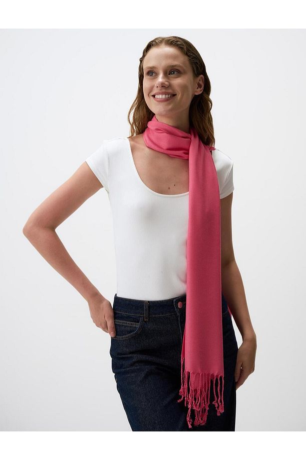 Pembe Basic Püsküllü Şal - 1