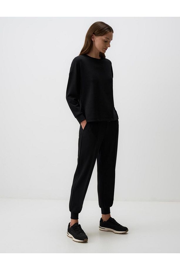 Siyah Yüksek Bel Dar Paça Cepli Jogger Pantolon - 3