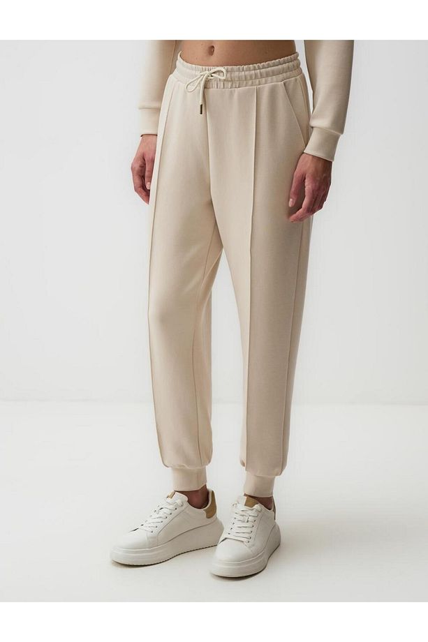 Bej Yüksek Bel Dar Paça Cepli Jogger Pantolon - 4
