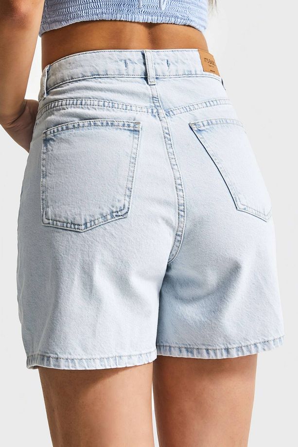 Kadın Ice Kot Rengi 3s5-3 Renkli Çiçek Nakışlı Midi Boy Rahat Kesim %100 Koton Tasarım Denim Şort - 5