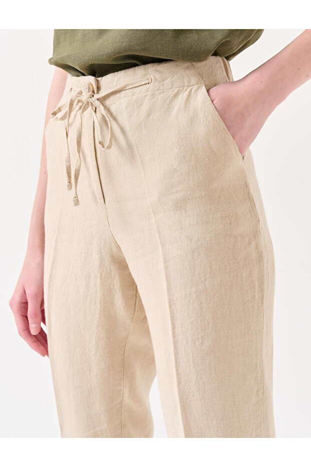 Taş %100 Keten Normal Paça Normal Bel Pantolon - 4