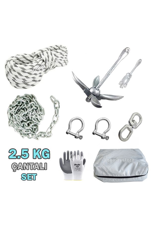Çantalı Tekne ve Şişme Bot İçin Hazır Çapa Seti 2.5 KG - 1