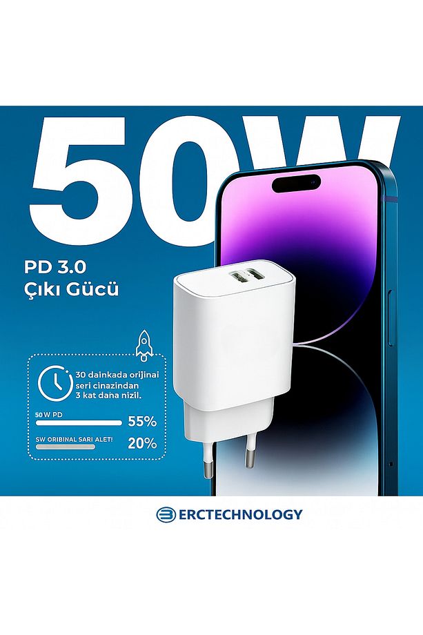 3.0a 50w Usb Typce Çıkış Ultra Hızlı Şarj Başlığı Adaptör - 2