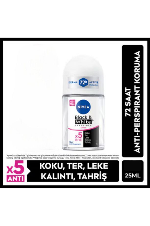 Kadın Roll-on Deodorant Black&White Invisible Clear 25ml, 72 Saat Anti-perspirant - 1
