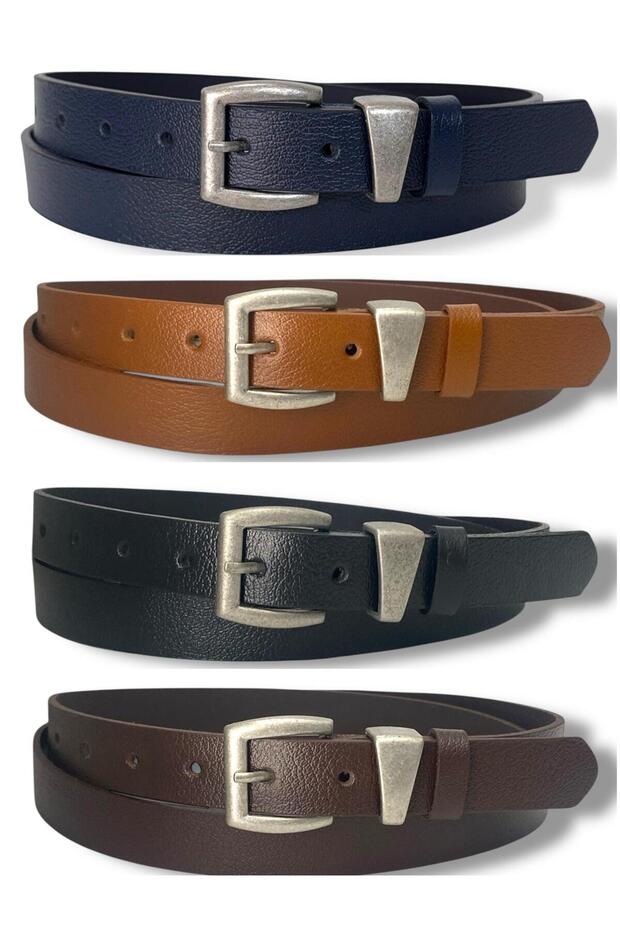 Men's 100% Genuine Leather Thin Tin Plated Buckle Set of 4 Belts 2.5 cm