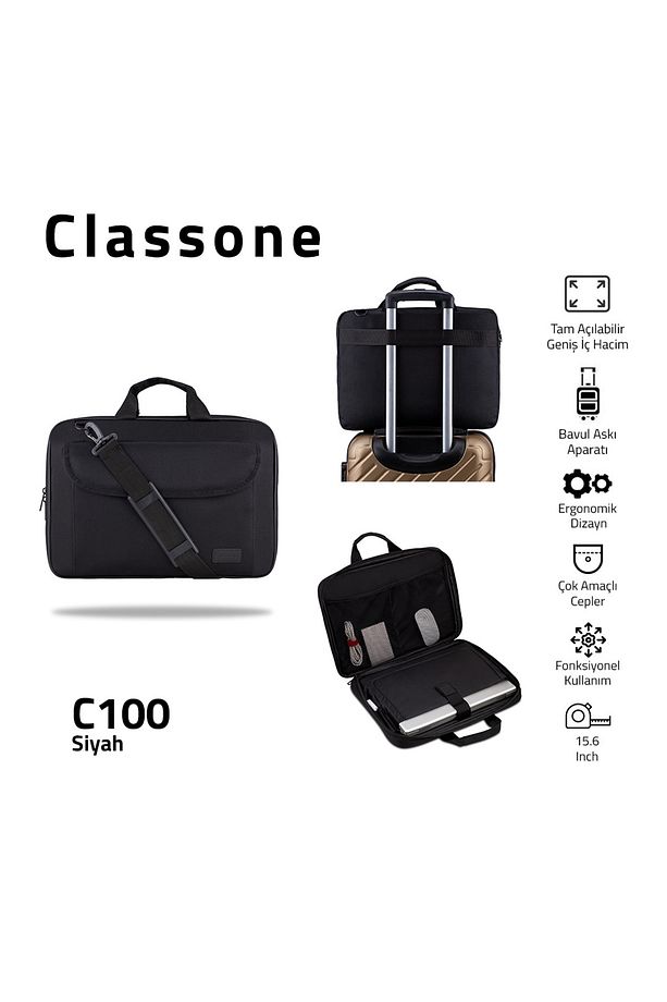 C100 15.6 inch Wtx Pro Su Geçirmez Kumaş Tam Açılır Laptop, Notebook Çantası – Siyah - 1