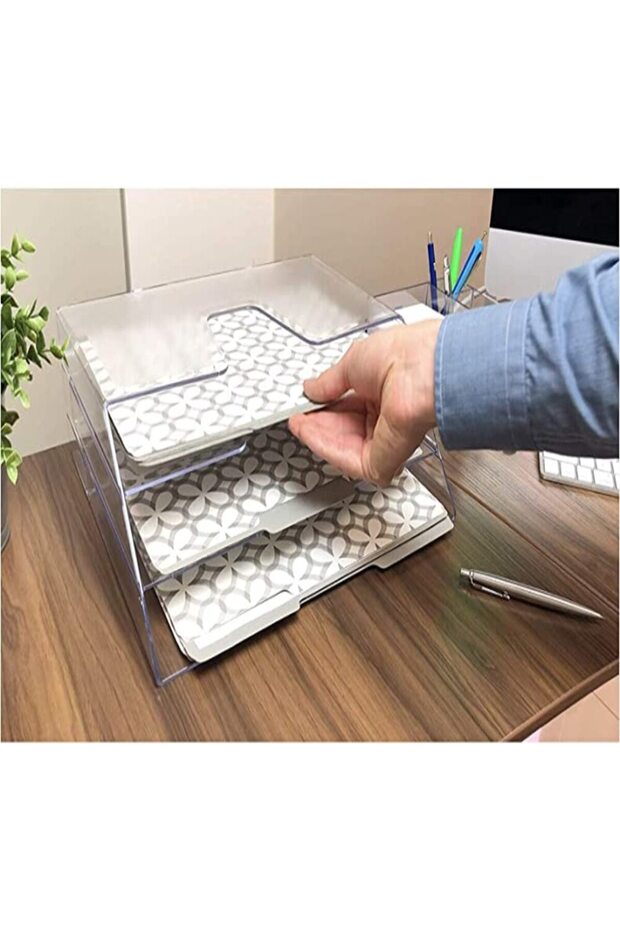 منظم ملفات أفقي ثلاثي الطبقات (لون كريستالي) - 6