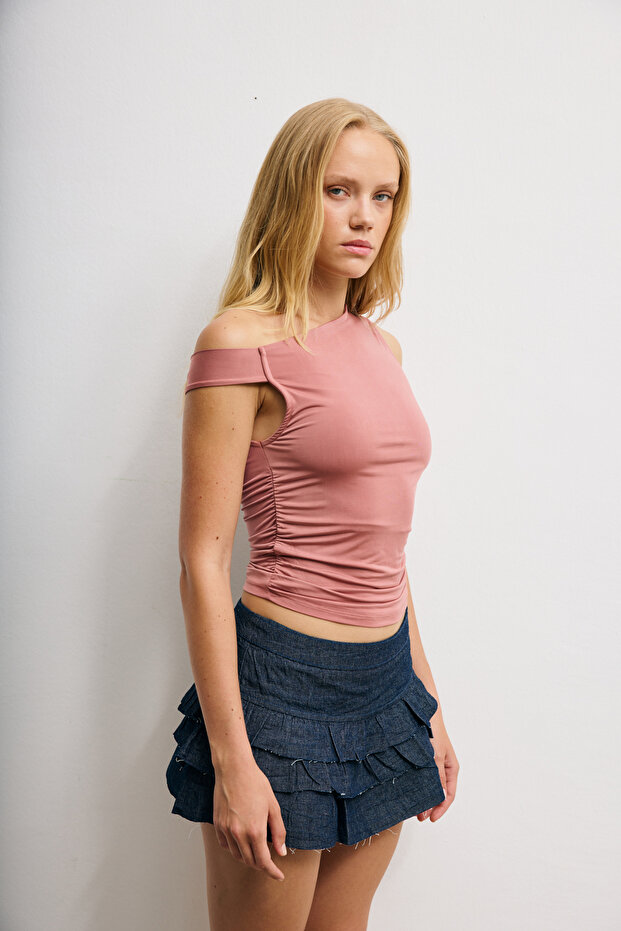 Off-Shoulder Drawstring Sleeveless Blouse - 3