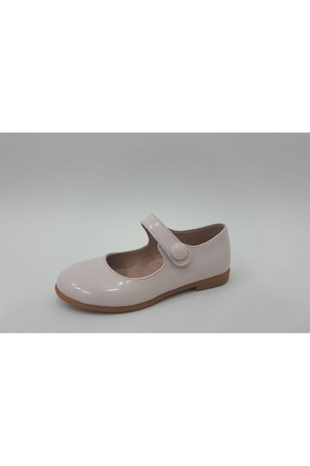 Girl's Buttoned Powder Patent Leather Orthopedic Ballerina Shoes