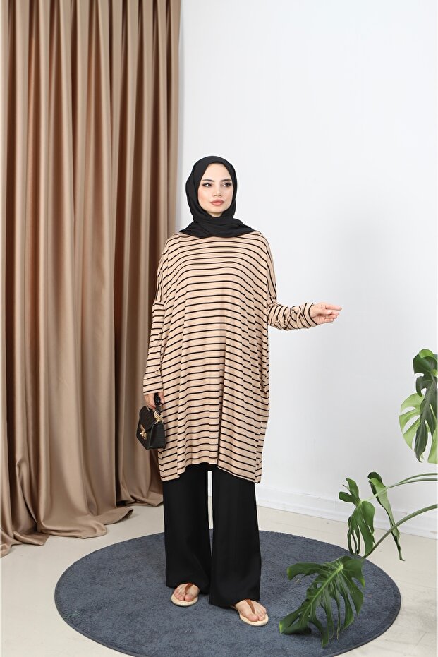 تونيك قطني ممشط مخطط - 1