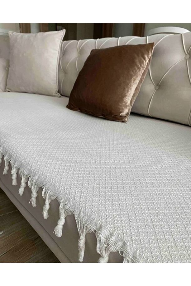 Koltuk Örtüsü 115x210 Cm Kanepe Çekyat Divan Berjer Örtüsü Pamuklu Yıkanabilir Sade Şal - 3