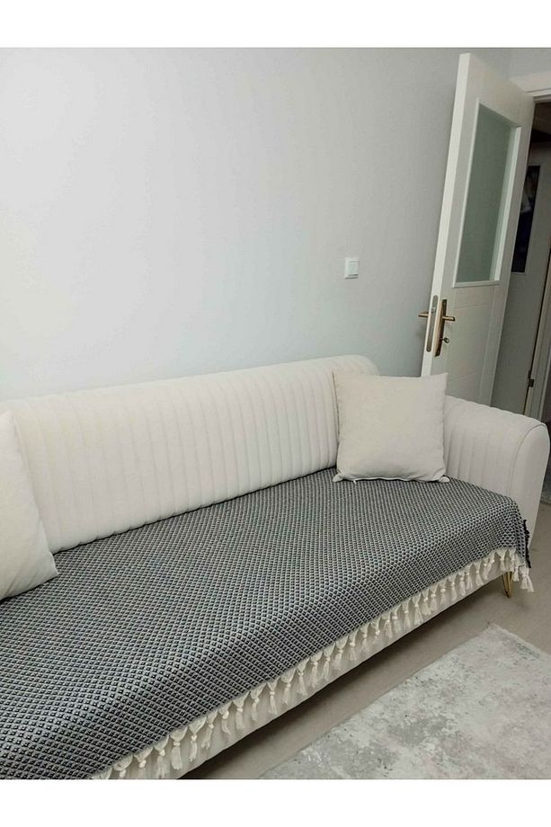 Koltuk Örtüsü 115x210 Cm Kanepe Çekyat Divan Berjer Örtüsü Pamuklu Yıkanabilir Sade Şal - 3