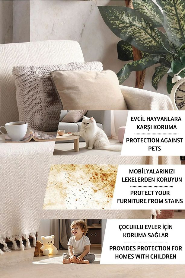 Koltuk Örtüsü 180 X 200 Cm Kanepe Çekyat Divan Berjer Örtüsü Pamuklu Yikanabilir Sade Şal - 5