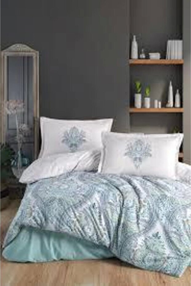 Ranforce %100 Pamuk Tek Kişilik Nevresim Takımı Ruma V1 Mint - 4