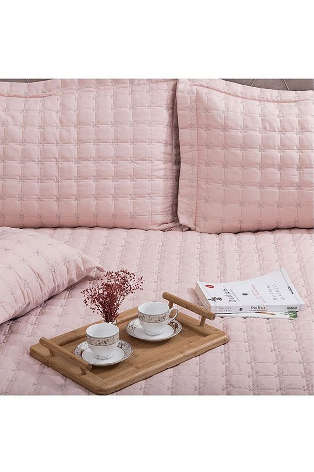 Kaliteli Kapitone Çift Kişilik Yatak Örtüsü Seti ( Pembe ) - 7