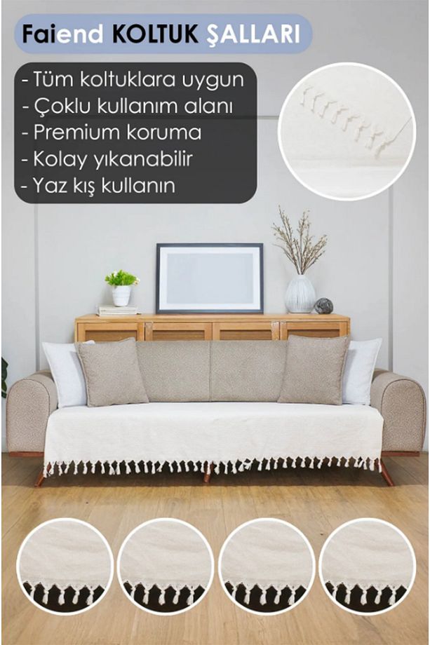 Koltuk Örtüsü 115x210 Cm Kanepe Çekyat Divan Berjer Örtüsü Pamuklu Yıkanabilir Sade Şal - 1