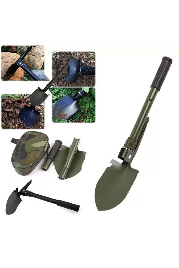 Portatif Çantalı Pusulalı Katlanabilir Kazma Kürek Kamp Seti 3 In 1 - 1