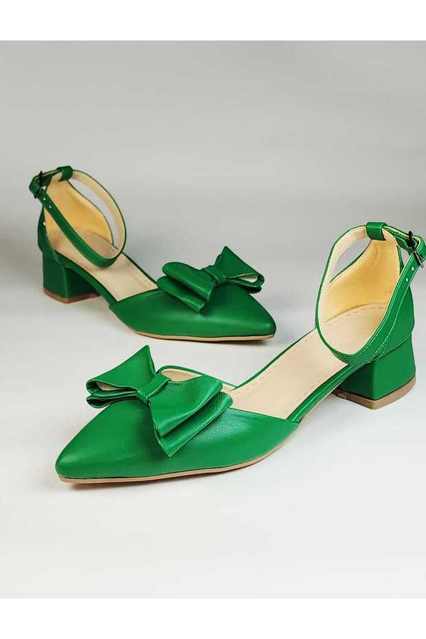 Women's Green Summer Bow Short Heeled Shoes