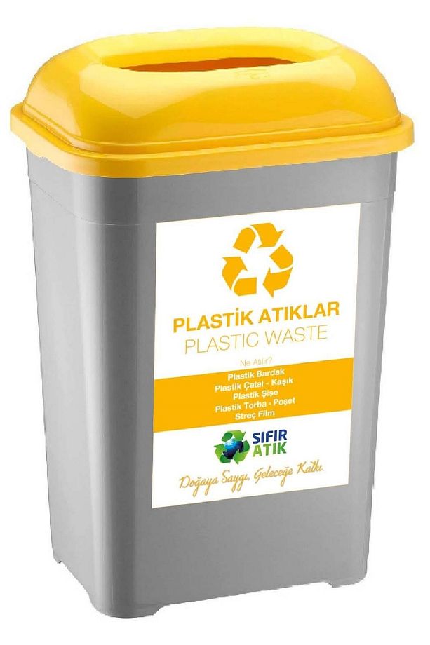 Sıfır Atık Kutusu 50 Lt Geri Dönüşüm Kutusu Atık Kovası Büyük Boy Çöp Kutusu 6 Lı Set 33*43*60 Cm - 8