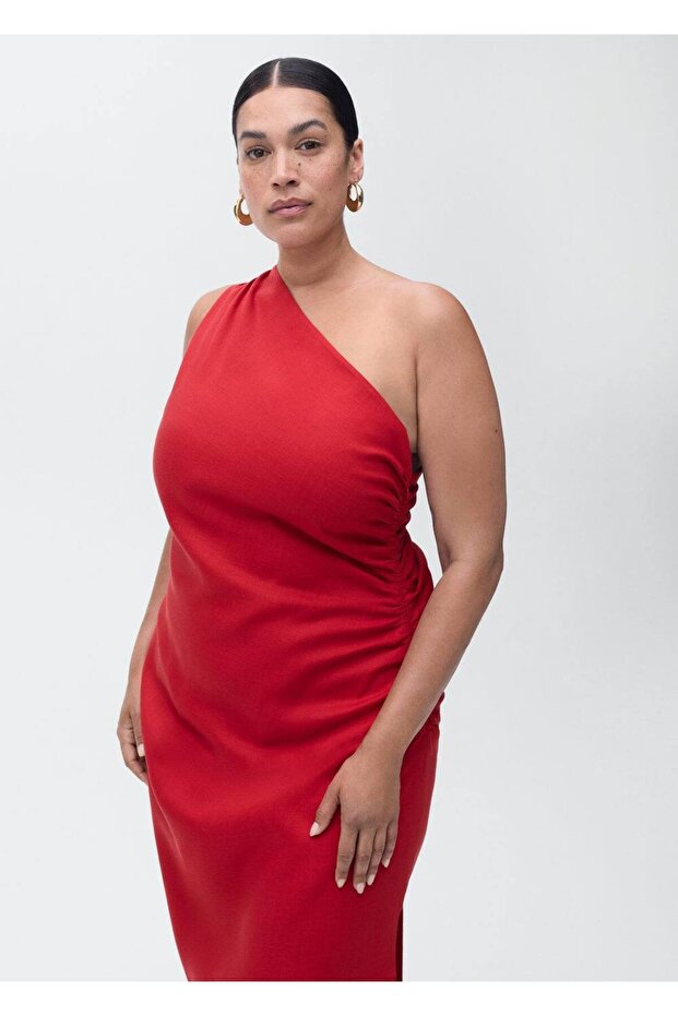 Lyocell asimetrik yaka elbise - 6