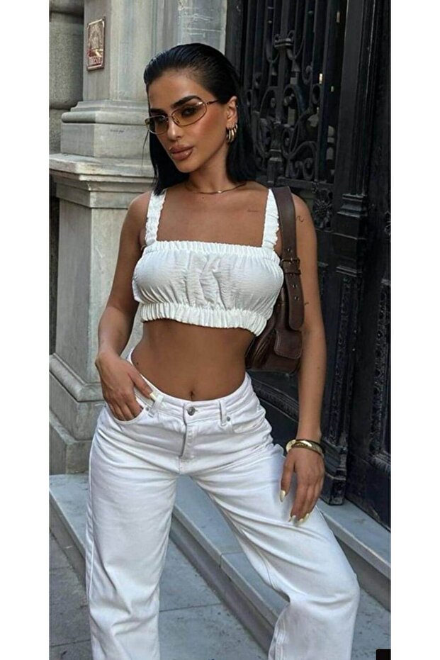 Strappy Gathered White Crop Wft8036