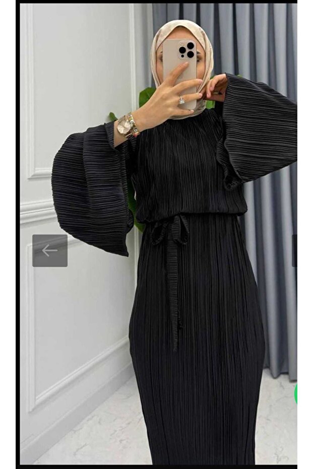 İspanyo kol pliseli elbise - 5