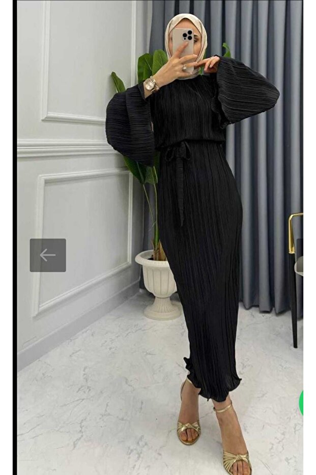 İspanyo kol pliseli elbise - 6