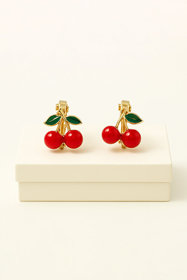 Non-Perforated Earrings Ear Clip-On Children's Earrings with Cherry Design for Children Without Holes