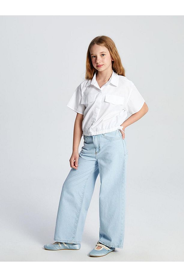 LCW Kids Basic Kısa Kollu Kız Çocuk Crop Gömlek - 2