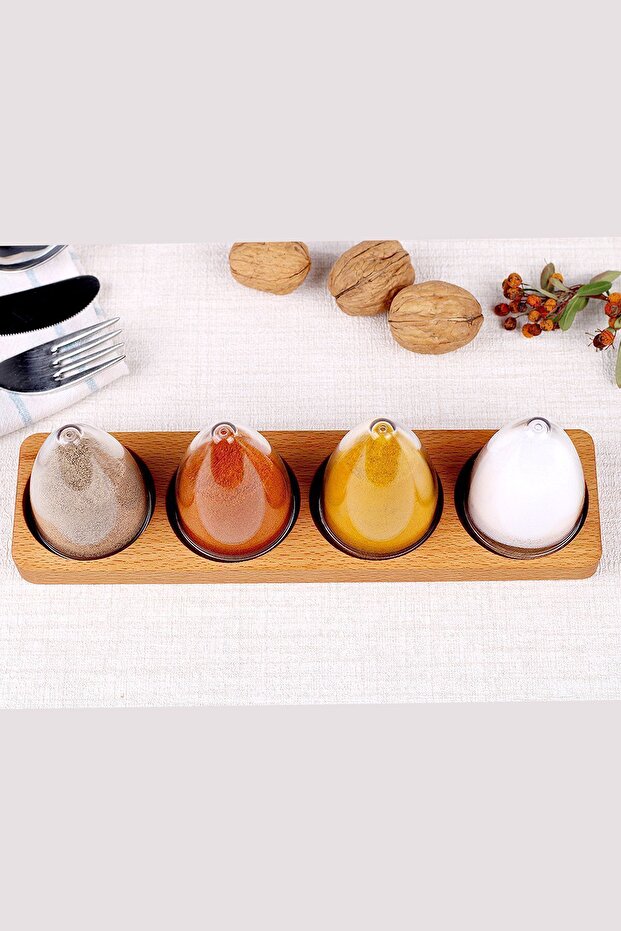 Transparent Mica Salt Shaker, Pepper Shaker and Spice Jar Set of 4 with Wooden Stand - 4