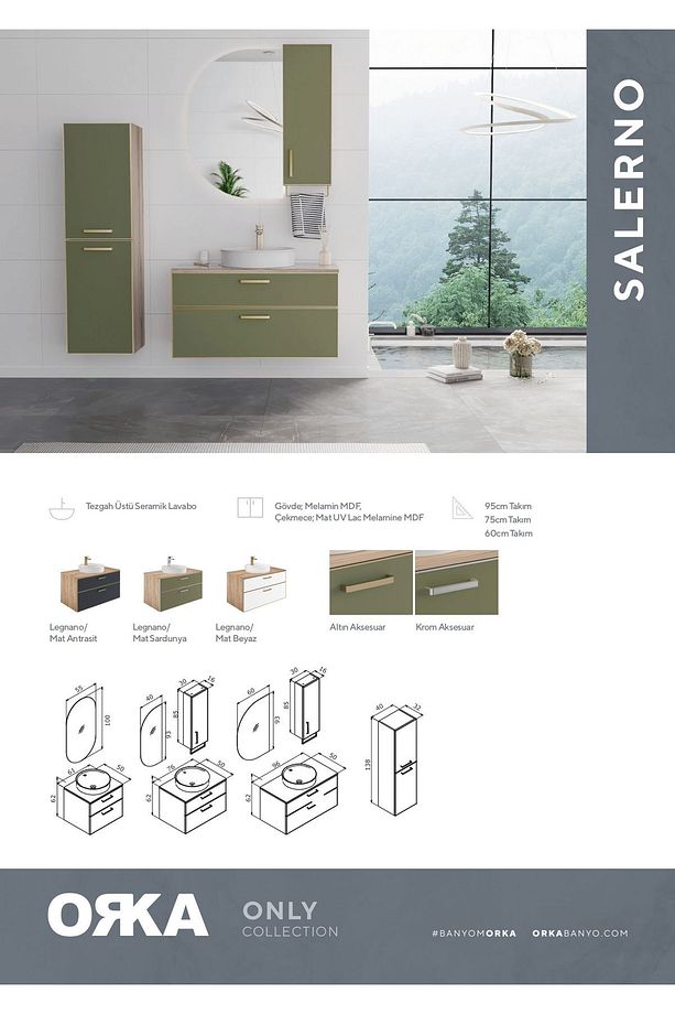 Salerno 100 Cm Sardunya Altın Banyo Dolabı Alt Modül Ve Lavabo(SADECE ALT MODÜL VE LAVABO) - 4