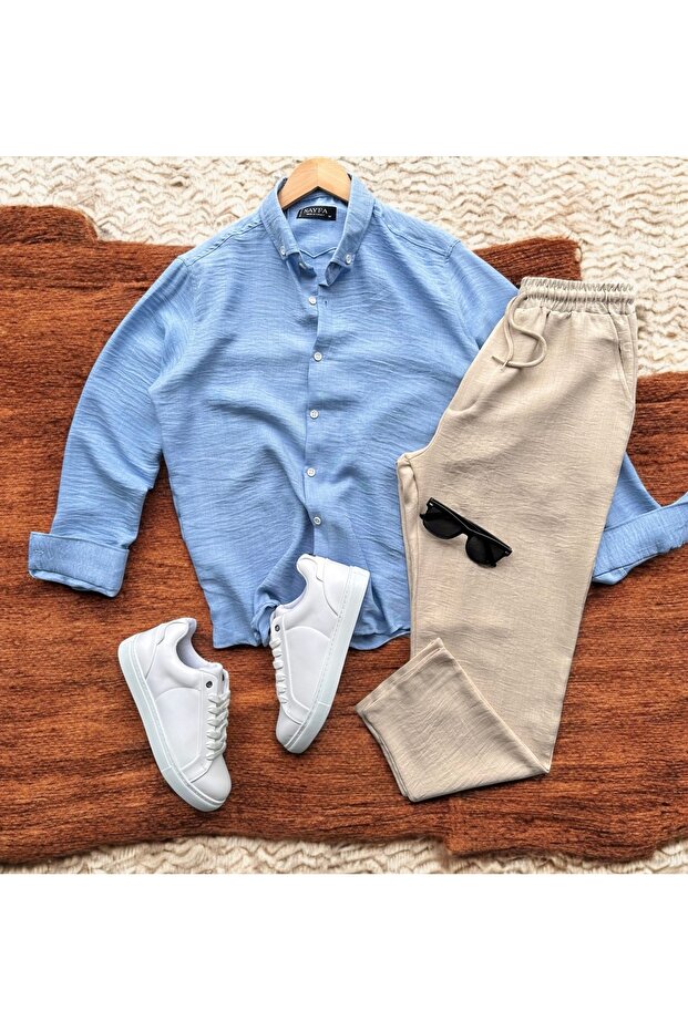 Men's Crinkled Linen Shirt and Pants Set