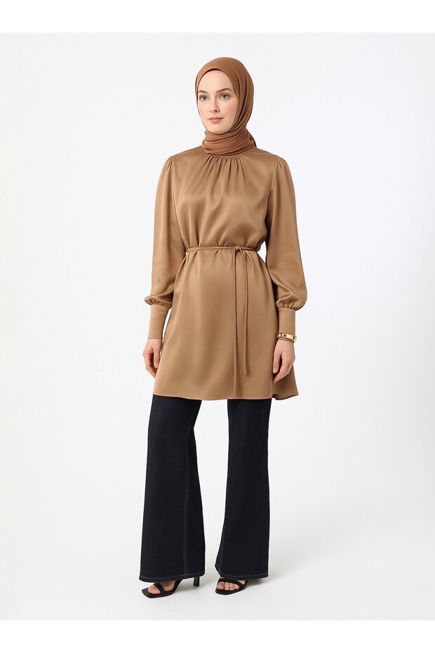Satin Tunic with Binding Detail - Natural - Refka