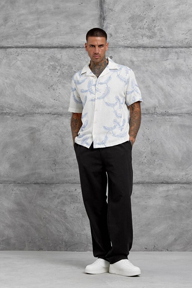 Blue Patterned Oversize Shirt - 6